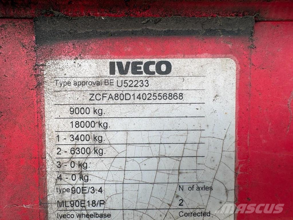 Iveco EUROCARGO 90E18 + EURO 5 + LOW KM + 3 SEATS شاحنات بغطاء جانبي