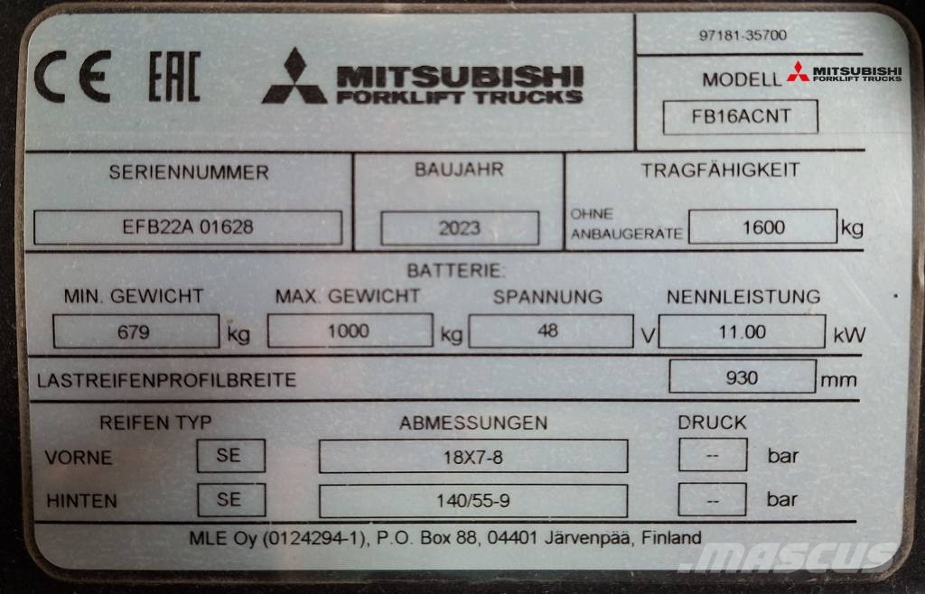 Mitsubishi FB 16 ACNT شاحنات ذات رافعات شوكية تعمل بالكهرباء