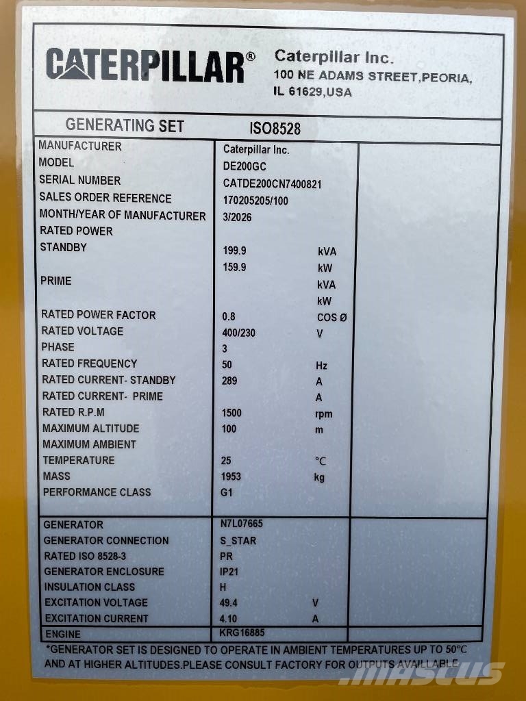 CAT DE200GC - 200 kVA Stand-by Generator - DPX-18211 Dizel Jeneratörler
