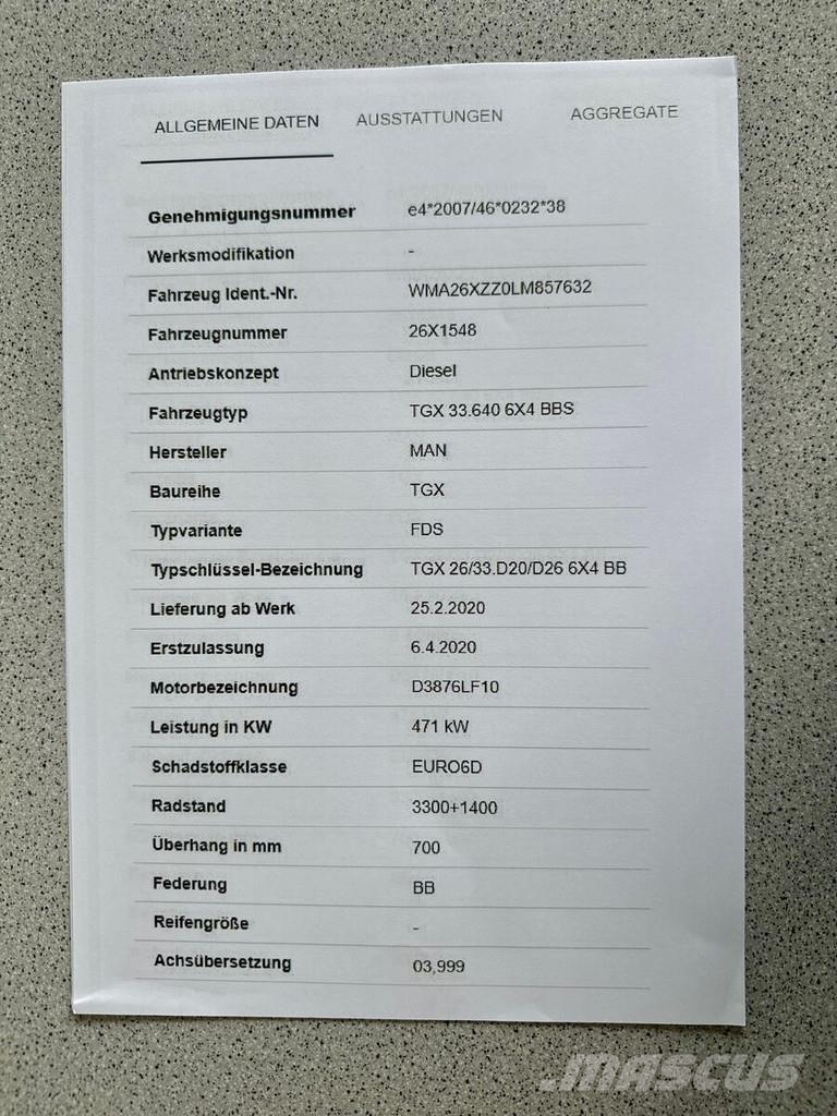MAN TGS 33.640 6x4 Schwerlast 90 to Motor E6 D Retarde Sattelzugmaschinen