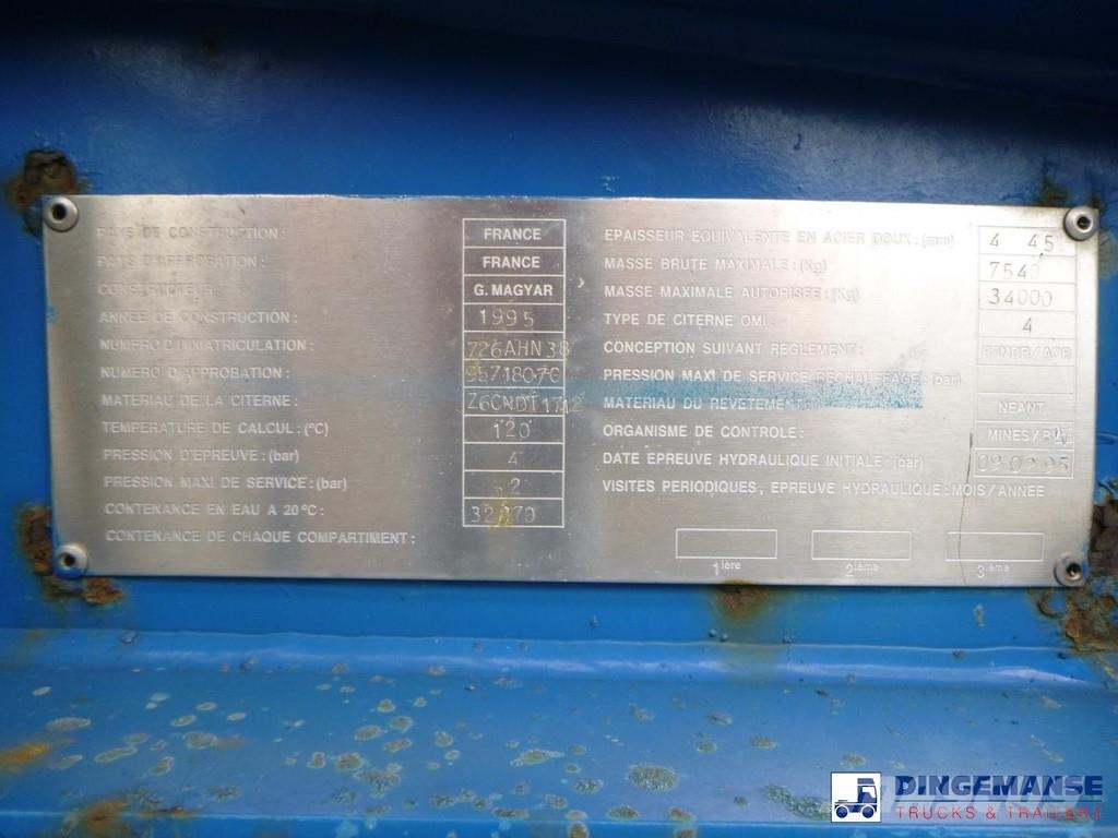 Magyar Chemical tank inox L4BH 32.9 m3 / 1 comp Tanktrailer
