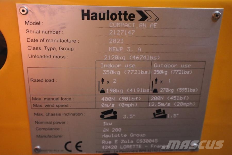 Haulotte Compact 8N Valid inspection, *Guarantee! 8m Workin Scissor lifts