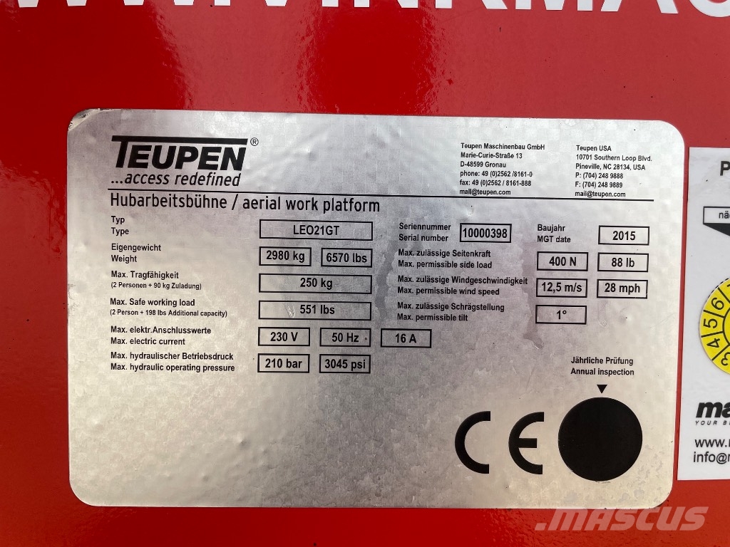 Teupen Leo 21 GT Plataformas con brazo de elevación manual