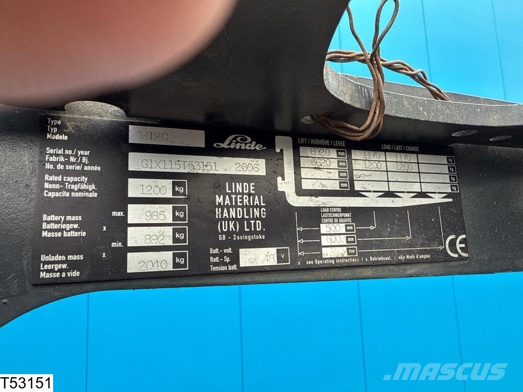 Linde R12 C 48V, 5708H شاحنات ذات رافعات شوكية تعمل بالكهرباء