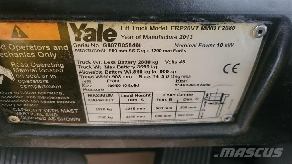 Yale ERP20VT MWB F2080 2013 Elektrikli forkliftler
