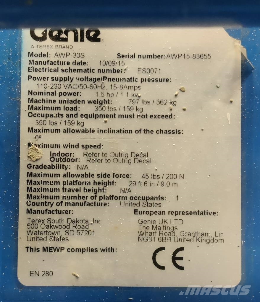 Genie AWP 30S AC Vertikálne stĺpové výťahy