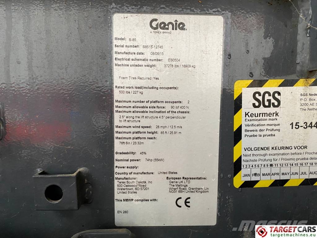 Genie S-85 Telescopic 4x4 Diesel Boom Work Lift 2790cm Nacelles télescopiques