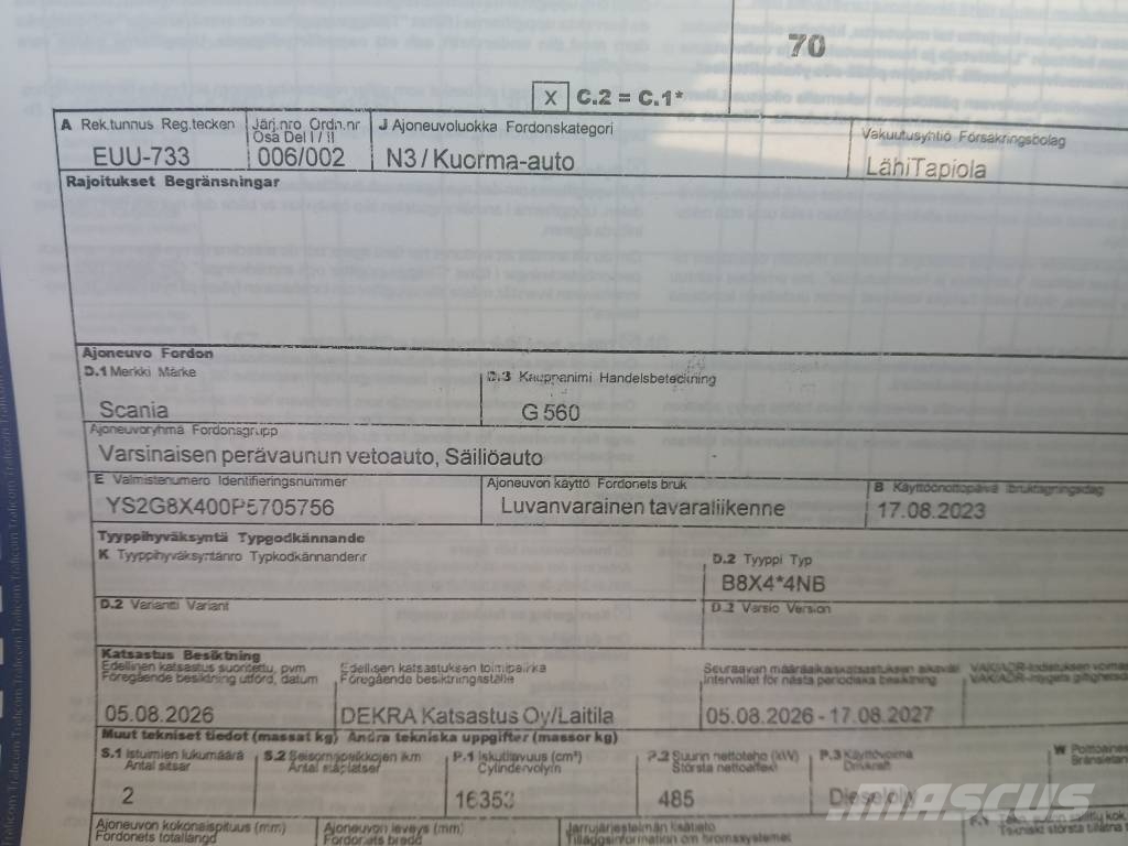 Scania G560 8x4 4750mm alusta Kuorma-autoalustat