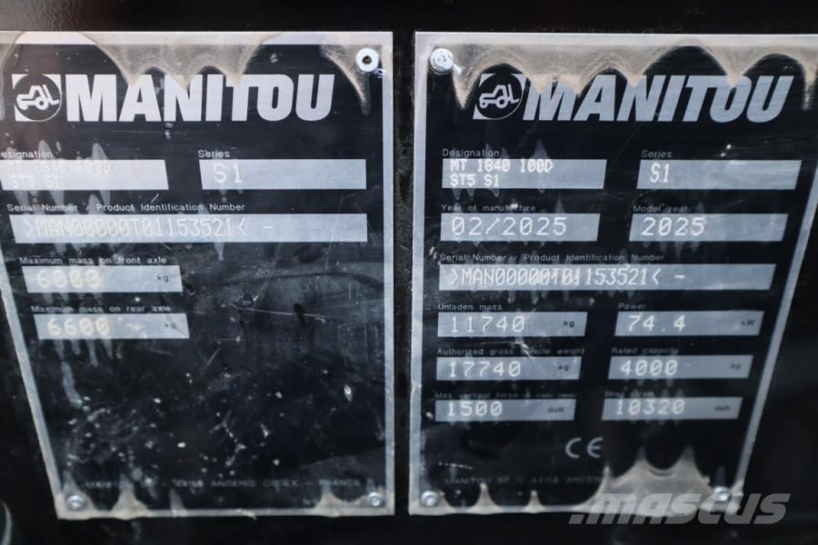 Manitou MT1840 100D ST5 S1 Valid inspection, Diesel, 4x4x4 Teleskopiskie manipulatori