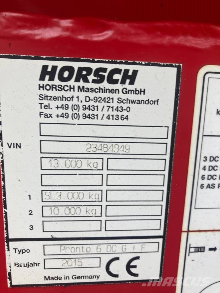 Horsch PRONTO 6DC G+F مثاقيب مدمجة