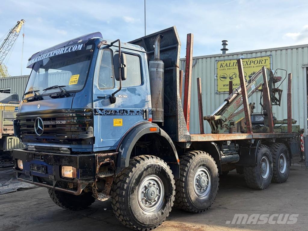 Mercedes-Benz SK 3538 Open Box With Crane - 8x8 - V8 - Big Axle' 平板式/側卸式卡車