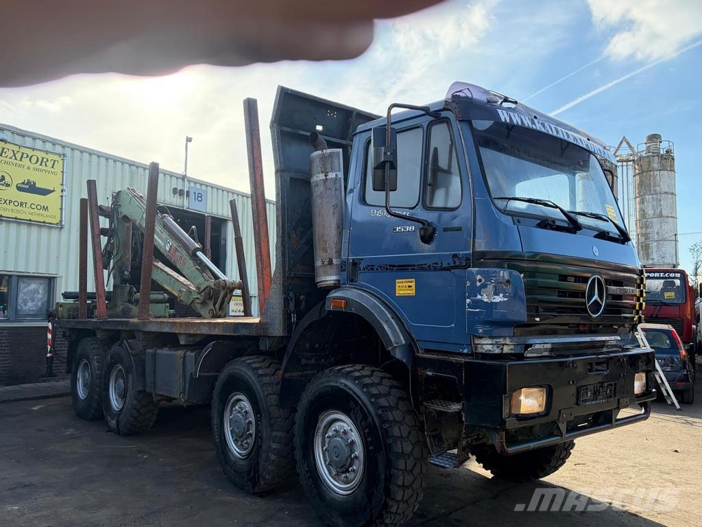 Mercedes-Benz SK 3538 Open Box With Crane - 8x8 - V8 - Big Axle' 平板式/側卸式卡車
