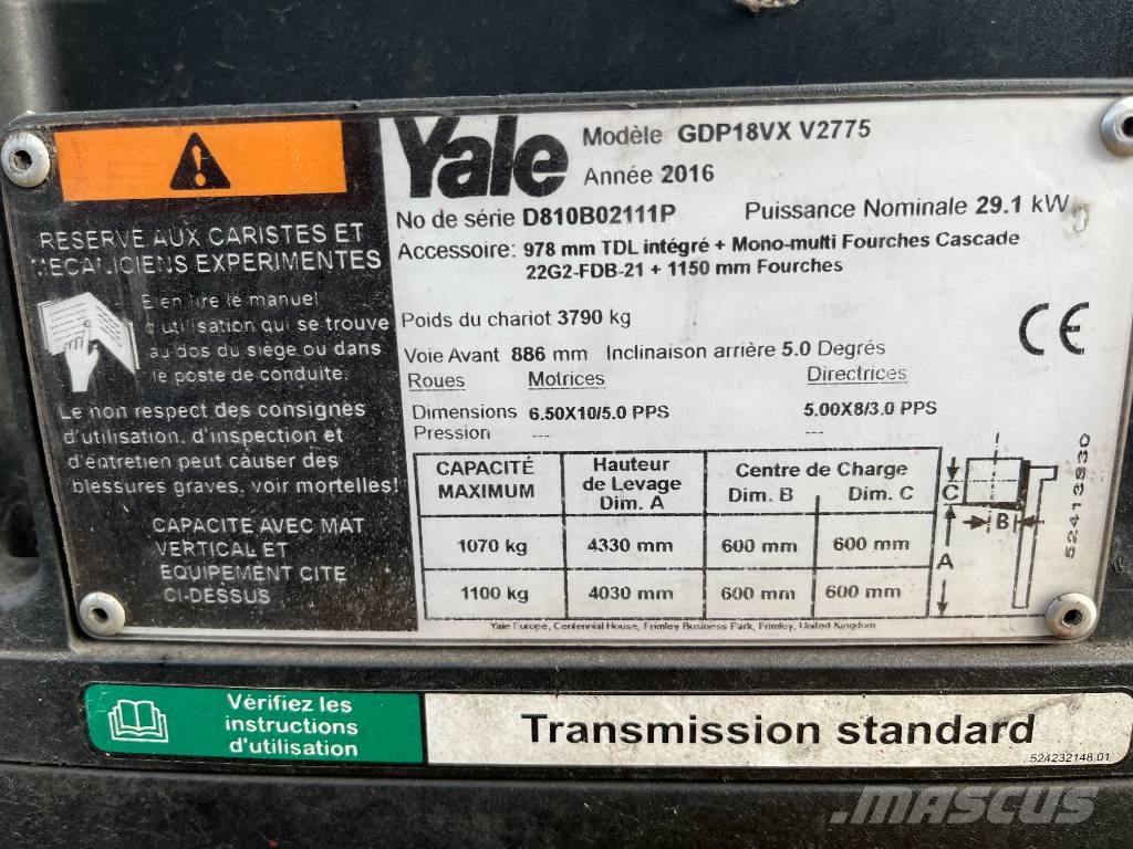 Yale GDP18VX V-4220 IO 디젤 지게차