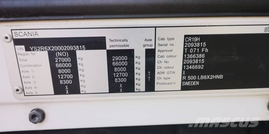 Scania R500LB6X2HNB RETARDER,full air Hákový nosič kontejnerů