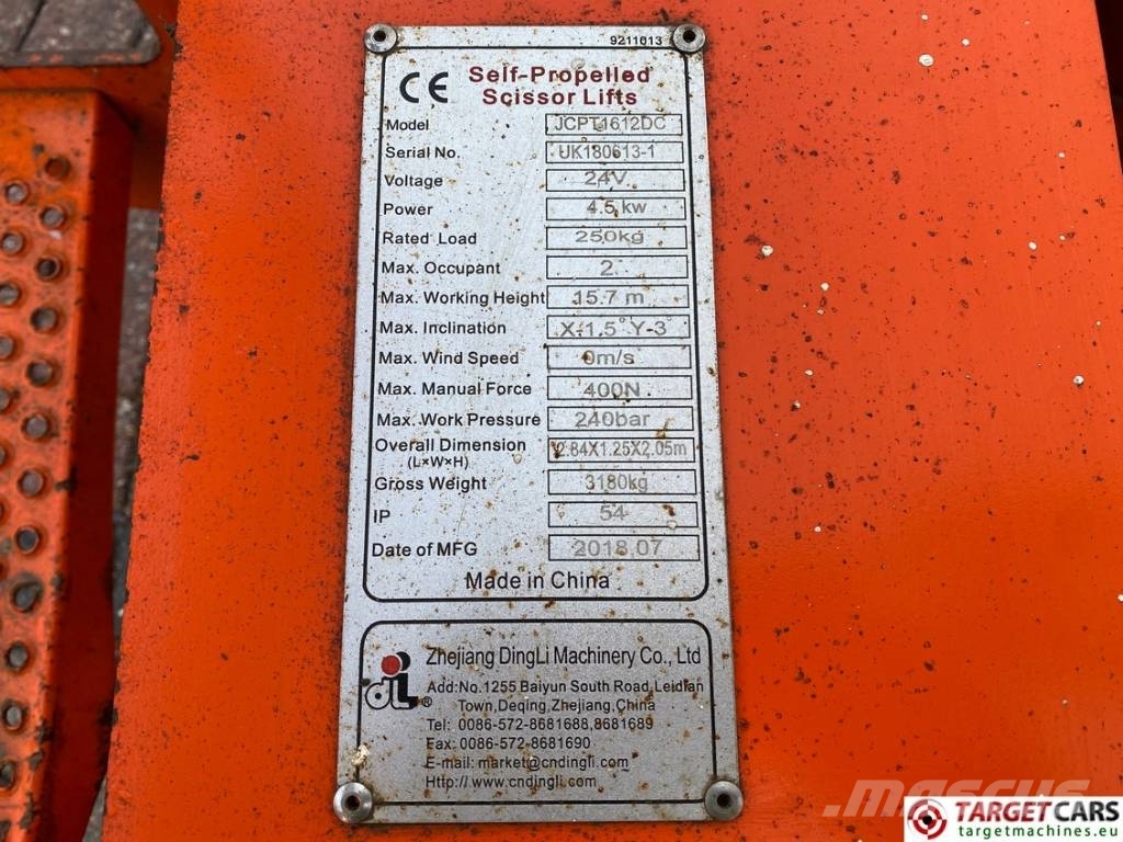 Dingli JCPT1612DC Electric Scissor Work Lift 1570cm Piattaforme a pantografo