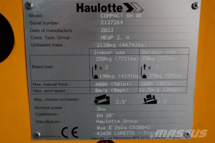 Haulotte Compact 8N Valid inspection, *Guarantee! 8m Workin Scissor lifts