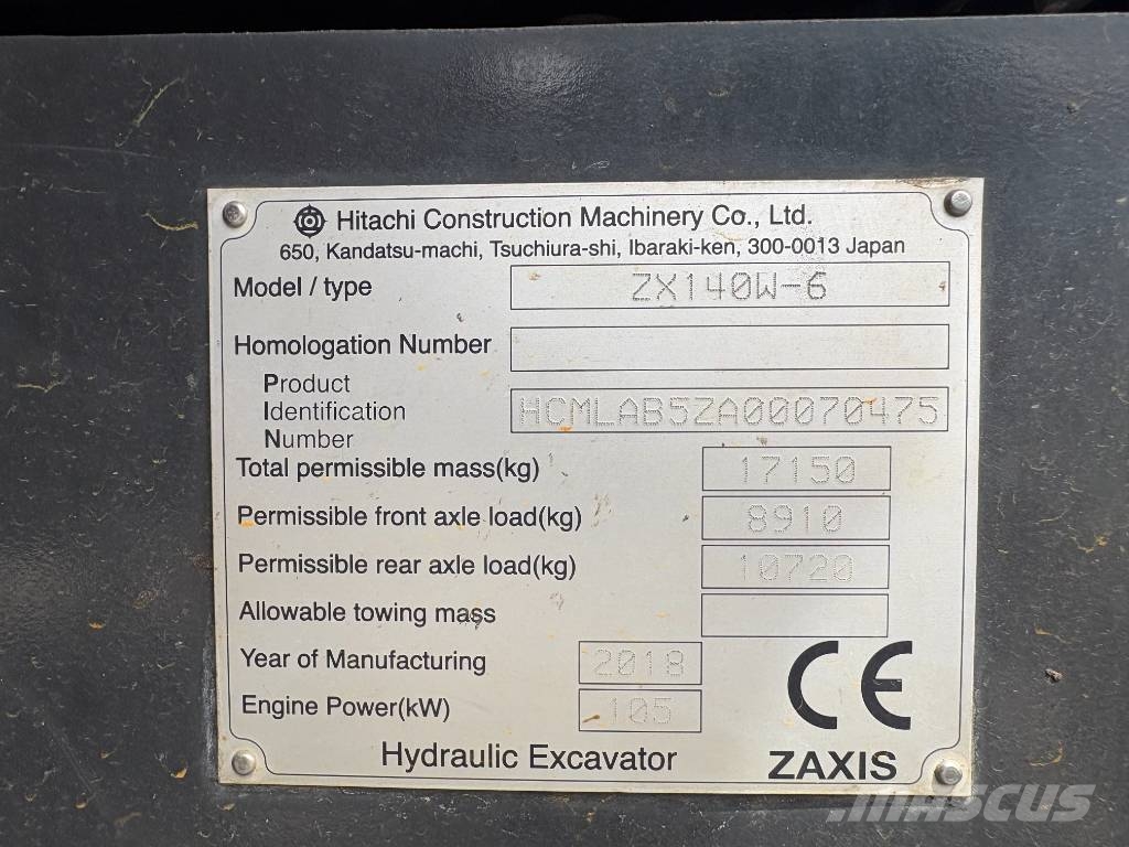 Hitachi ZX140W-6 (3 Pieces available) Pelle sur pneus