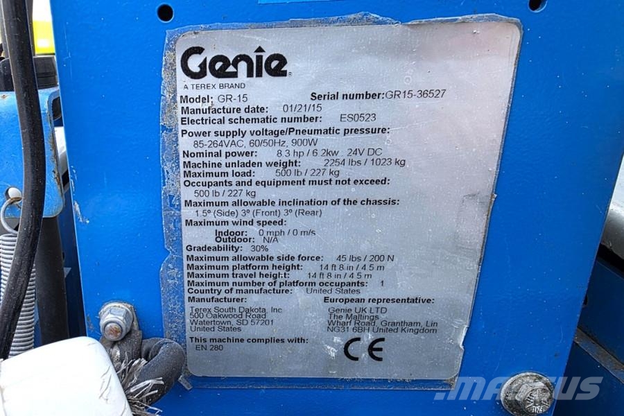 Genie GR15 Electric, 6.5m Working Height, 227kg Capacity Alkūniniai keltuvai