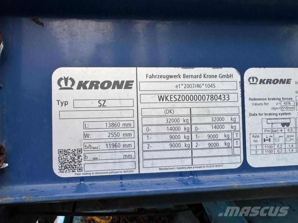 Krone SZP18 ELNZ4 2 AXLE + SLIDING ROOF + BÄR LIFT 2500 نصف مقطورات بباب جانبي
