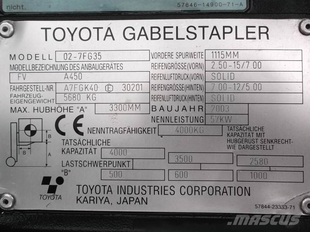 Toyota 7 FG 35 /02/ V-2585 OB Gázüzemű targoncák