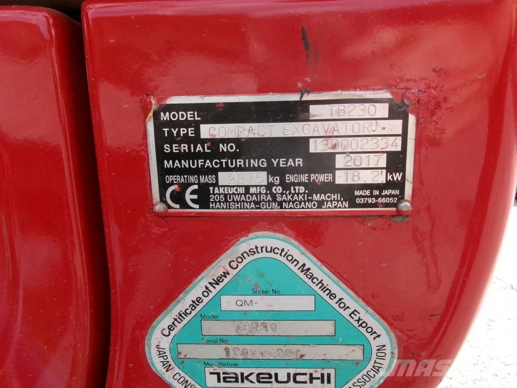 Takeuchi TB 230 Miniekskavaatorid < 7 t