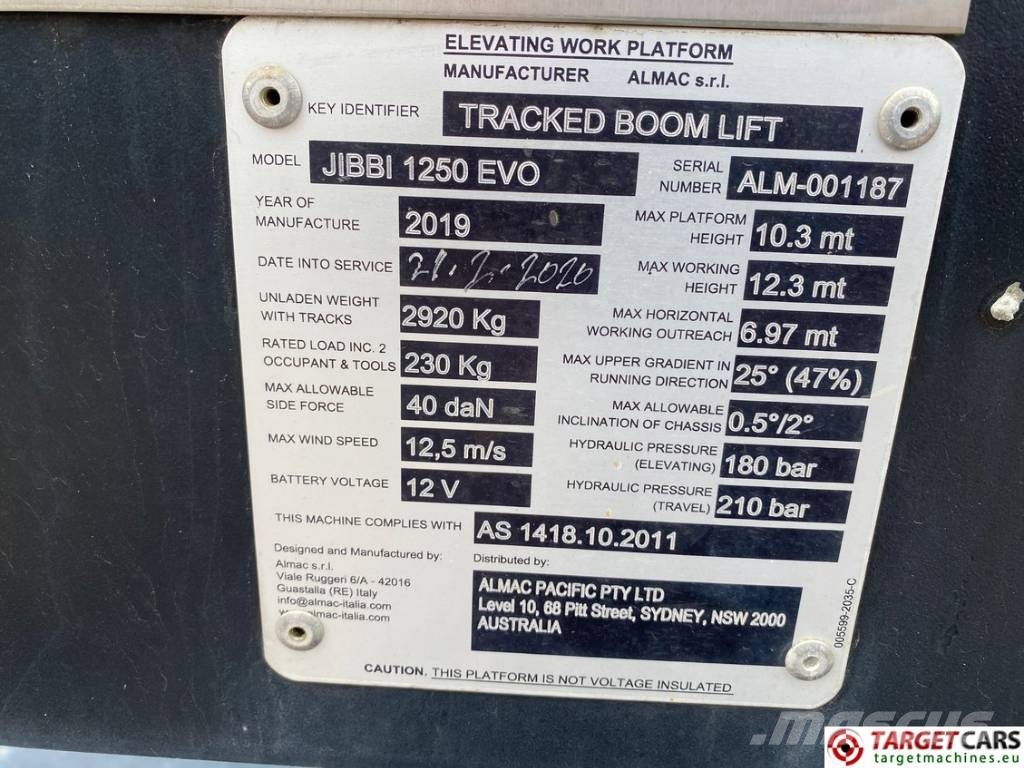 Almac Jibbi 1250 Evo Tracked Telescopic Boom Lift 1220cm Podnośniki teleskopowe