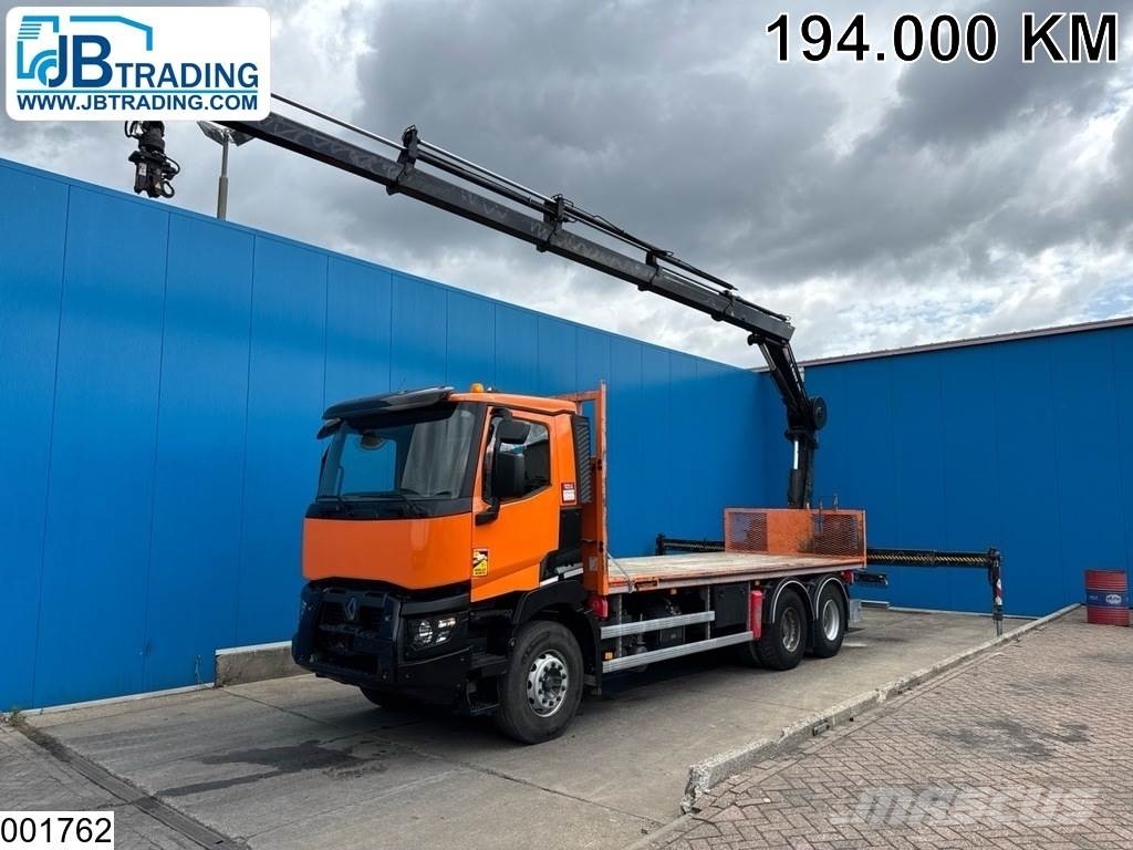 Renault C 380 6X4, EURO 6, HIAB, Remote, Steel suspension Lastbil med lad/Flatbed