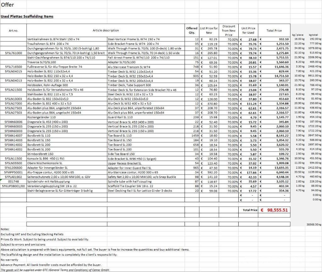 Layher/Peri/Hunnebeck/Rux/Plettac Clearance Sale Schele