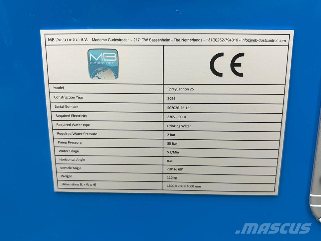 MB Crusher Dustcontrol Spraycannon 25 Páramentesítő rendszerek