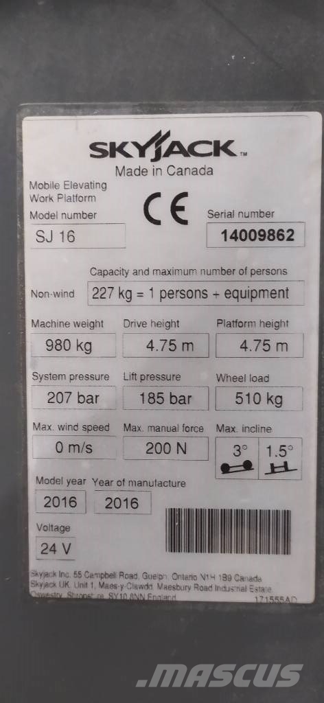 SkyJack SJ 16 Personenliften en invalideliften