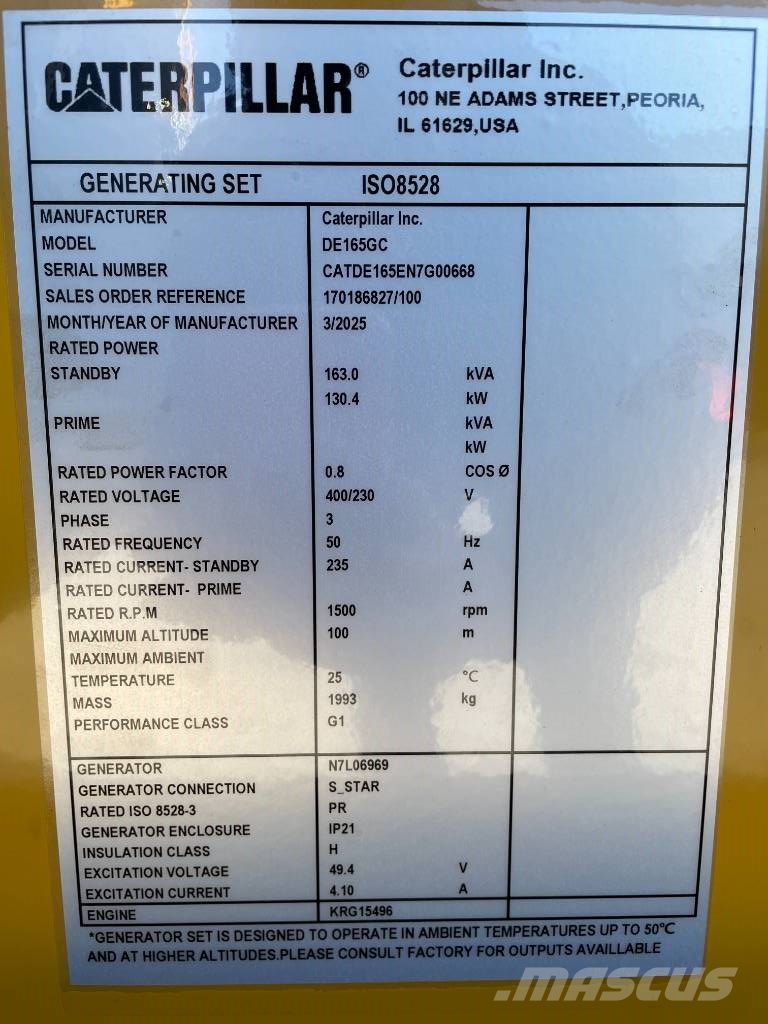 CAT DE165GC - 165 kVA Stand-by Generator - DPX-18210 Diesel Generatoren