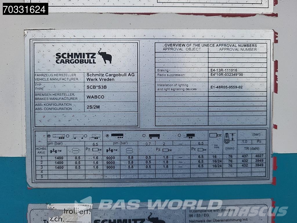 Schmitz Cargobull SCB*S3B Tailgate Lift Axle 250x270cm Semirremolques isotermos/frigoríficos
