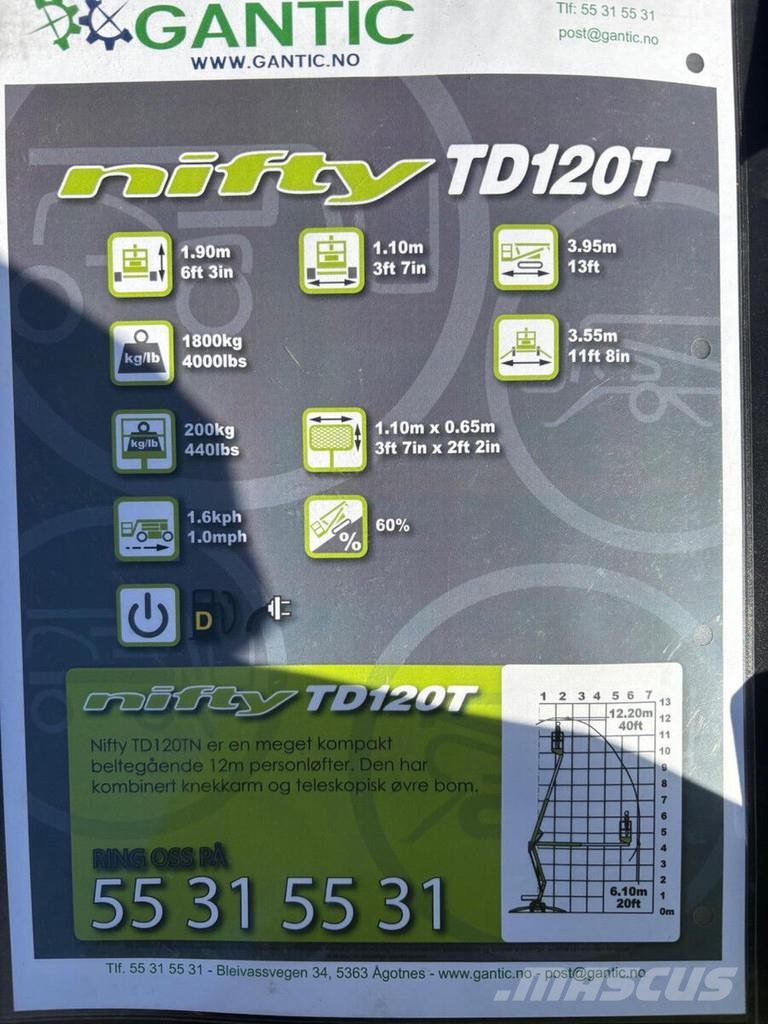 Niftylift TD 120 TDAC + Trailer Knikarmhoogwerkers