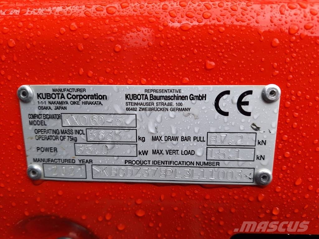 Kubota KX060-5 PYÖRITTÄJÄ, RASVARI YM. حفارات صغيرة أقل من 7 طن (حفارات صغيرة)