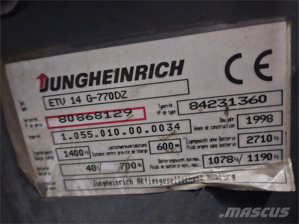 Jungheinrich ETV 14 G Ретрак/ Високоповдигач с изместване на вилката напред