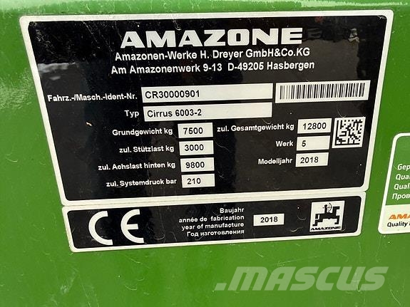 Amazone Cirrus 6003-2C معدات توزيع السماد العضوي