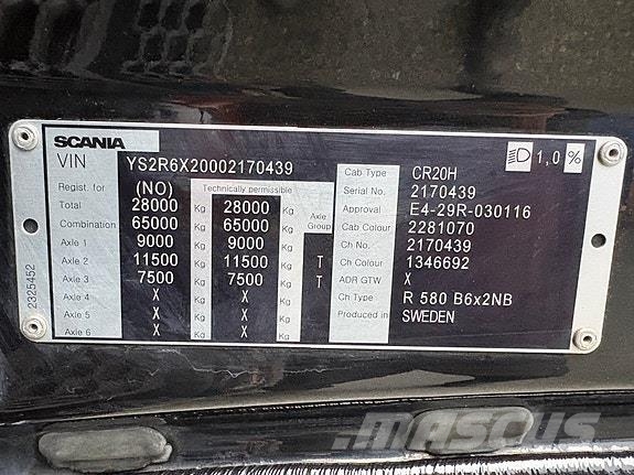 Scania R580B6x2NB containerbil med henger Containerbil