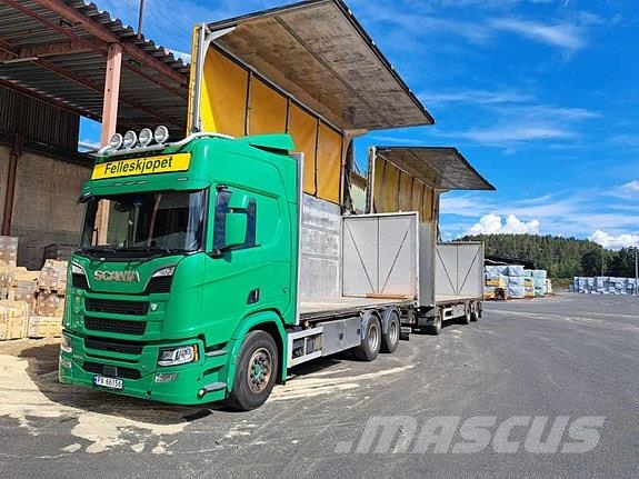 Scania R650 B6x2NB med Tyllis tilhenger ボックスボディー、ウイング、箱車