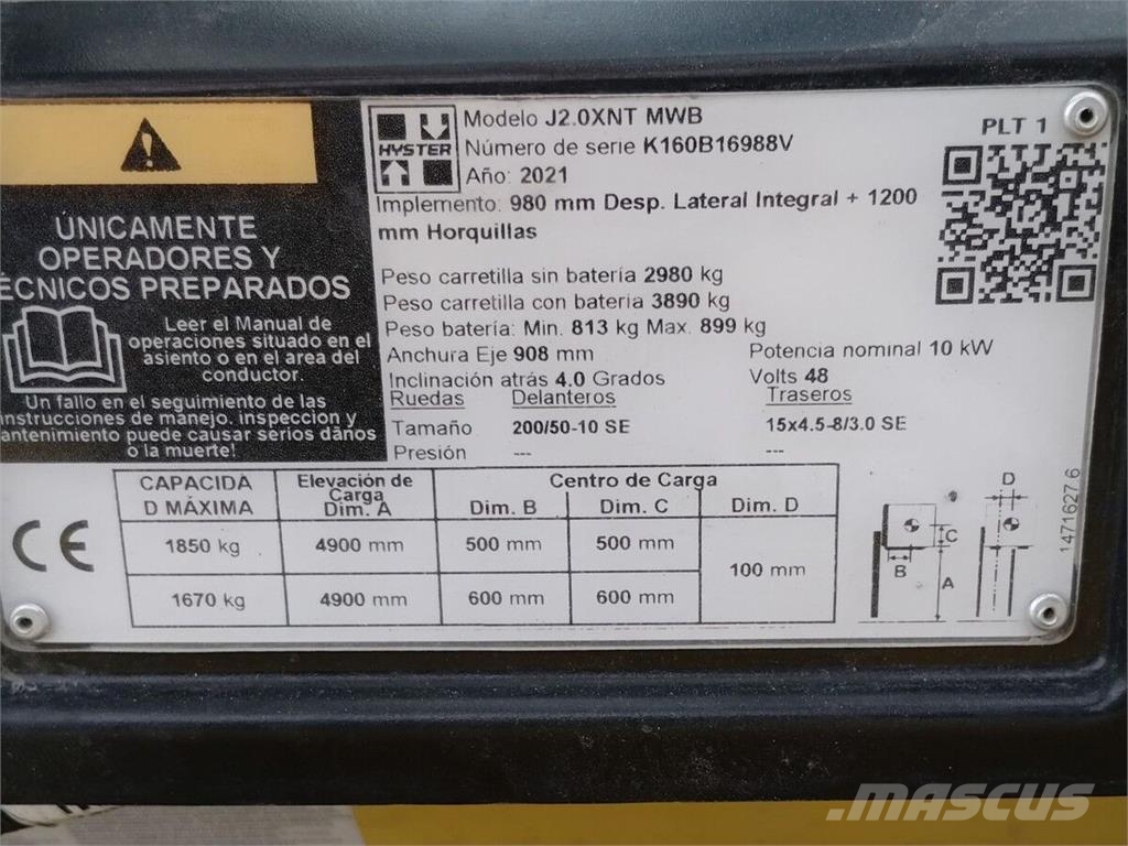Hyster J2.0XNT MWB Gaffeltrucks - andre