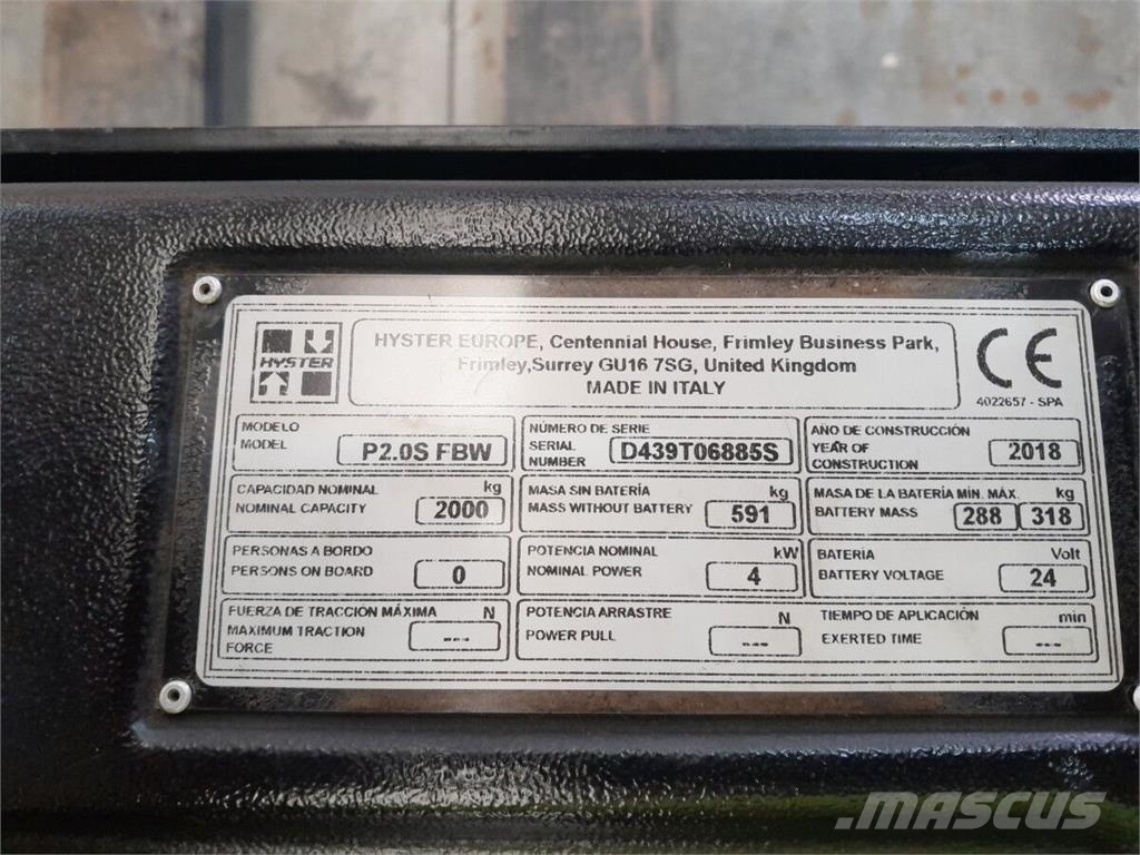 Hyster P2.0S FBW Elektriskie palešu ratiņi