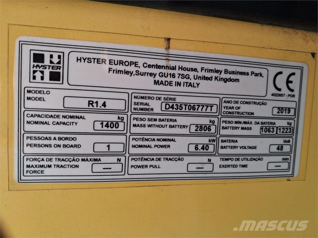 Hyster R1.4 Työntömastotrukit