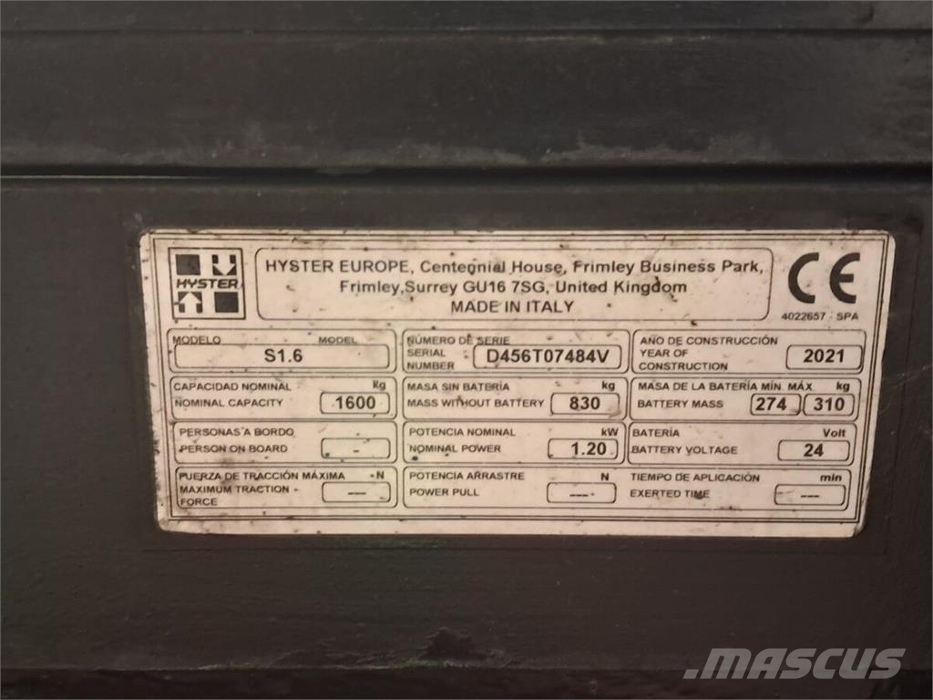 Hyster S1.6 Elektriskie palešu vilcēji