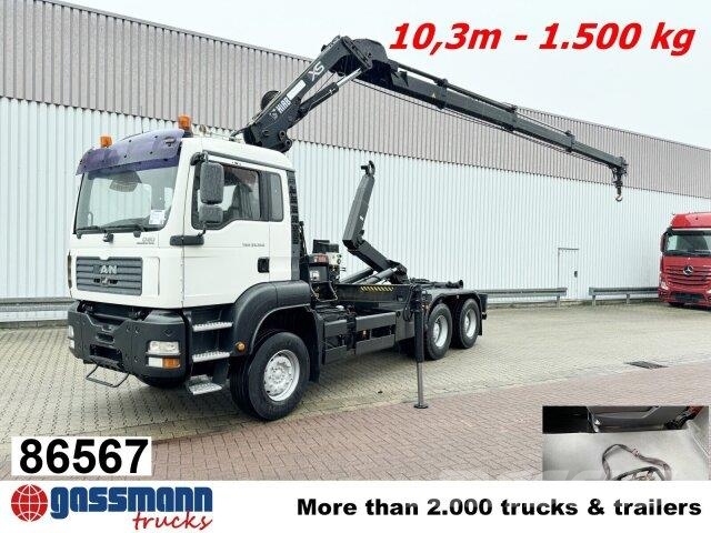 MAN TGA 33.350 6X4 BB mit Kran Hiab 166 E-3 HiDuo, 훅 리프트 트럭