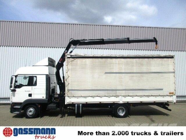 MAN TGL 12.240BL 4x2, mit Kran Hiab 088 mit Funk Φορτηγά Kαρότσα με ανοιγόμενα πλαϊνά