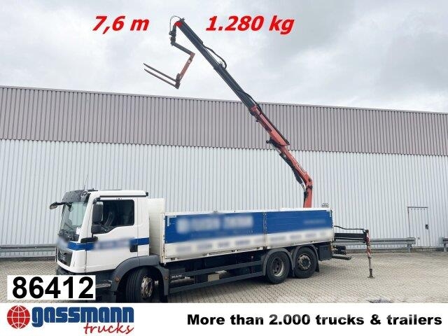MAN TGM 26.340 6X2-4 LL, Lenk-/Liftachse, Heckkran 플랫베드/드롭사이드 트럭