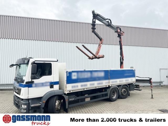 MAN TGM 26.340 6X2-4 LL, Lenk-/Liftachse, Heckkran 플랫베드/드롭사이드 트럭