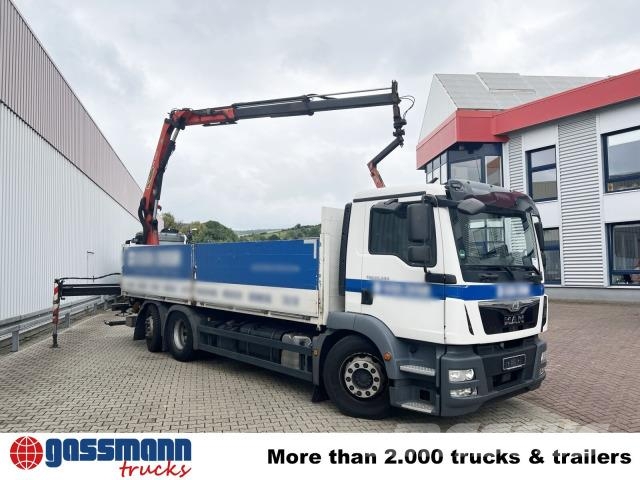 MAN TGM 26.340 6X2-4 LL, Lenk-/Liftachse, Heckkran 플랫베드/드롭사이드 트럭