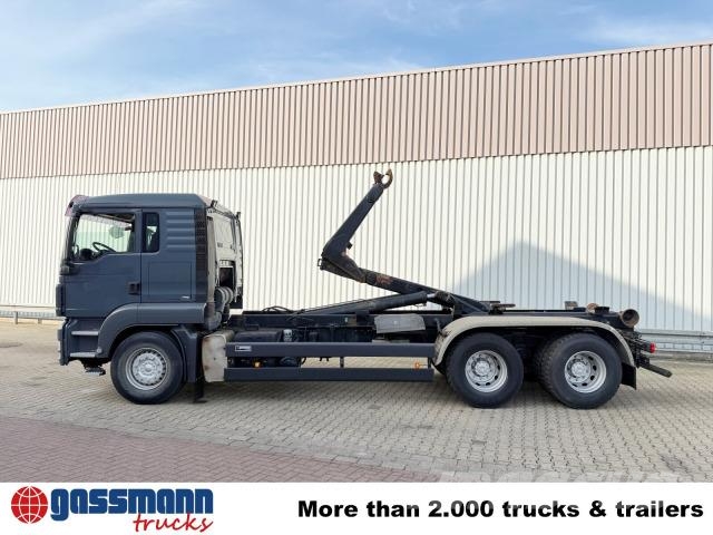 MAN TGS 26.440 6x4 BB, Meiller Schub-Knick 훅 리프트 트럭