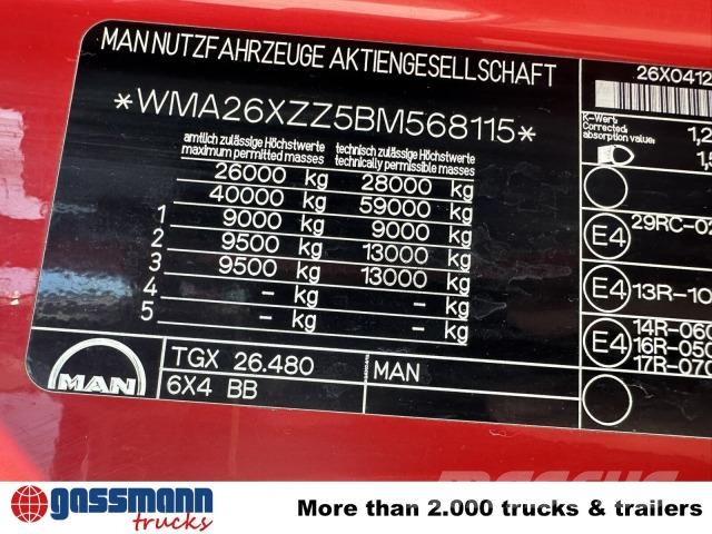 MAN TGS 26.480 6x4 BB, Kran Hiab 244 E-5 Hiduo, Funk, Самосвал