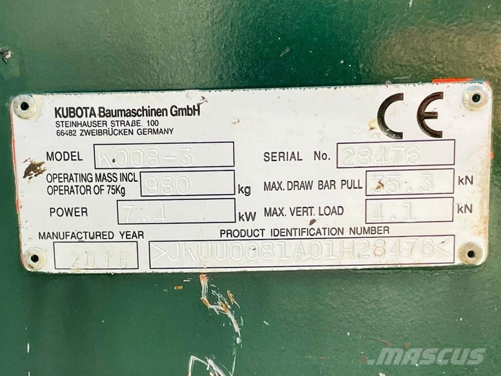 Kubota K008-3 Minigraafmachines < 7t